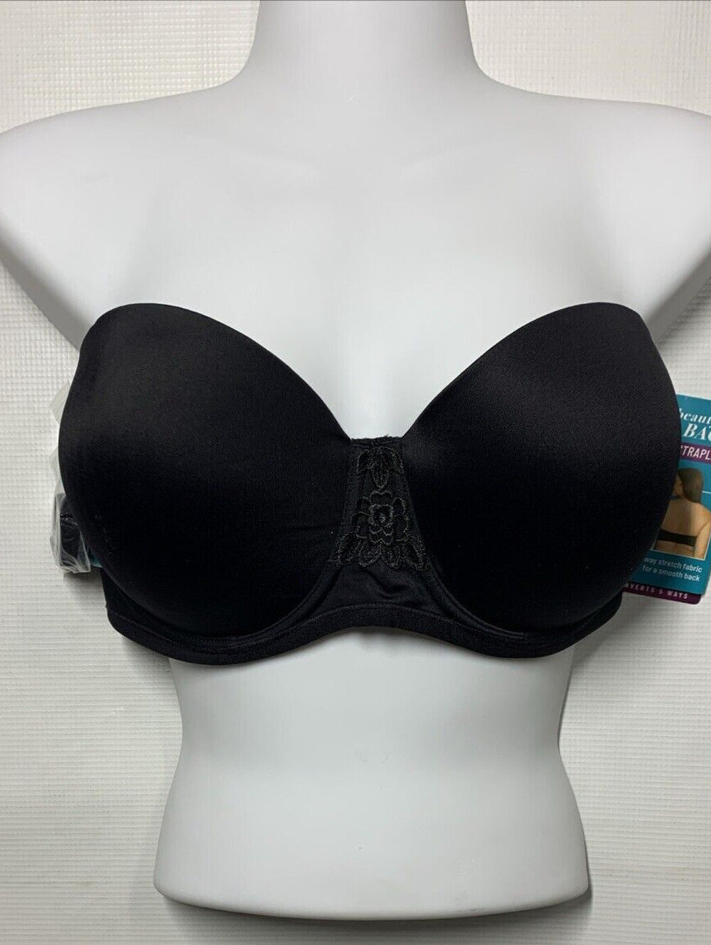 34DD Vanity Fair Beauty Back Strapless Bra 74380 Full Coverage Underwired Black